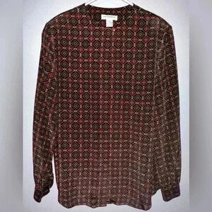 EVC | Vintage Liz Claiborne Silk Blouse | Women’s Size 6 | Brown Geometric